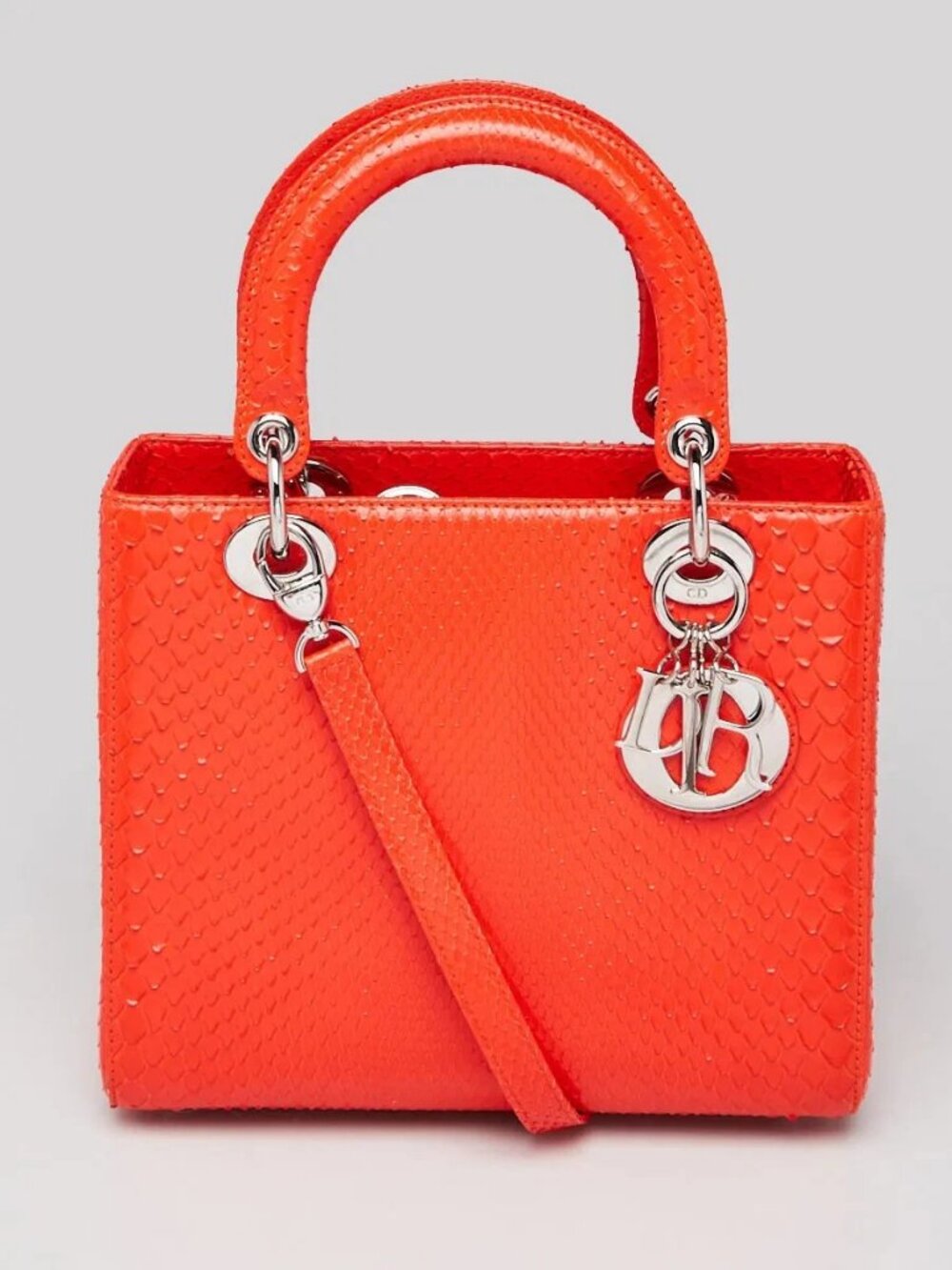 Christian Dior Orange Python Medium Lady Dior Bag